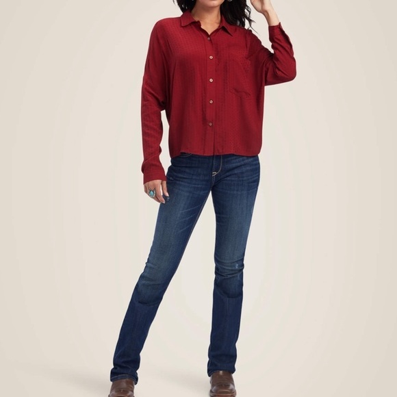 Ariat Women's Red Button Down Shirt - Picture 4 of 14